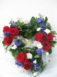 Red Roses and Blue Delphinium Heart 